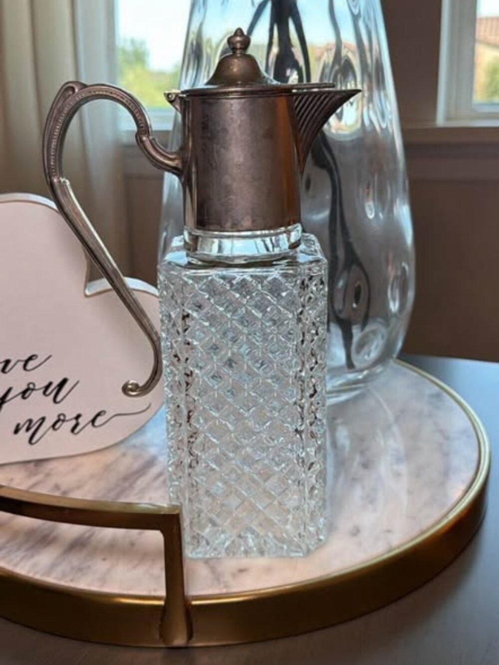 Vintage Cut Glass and Silver Plate Claret Jug Decanter